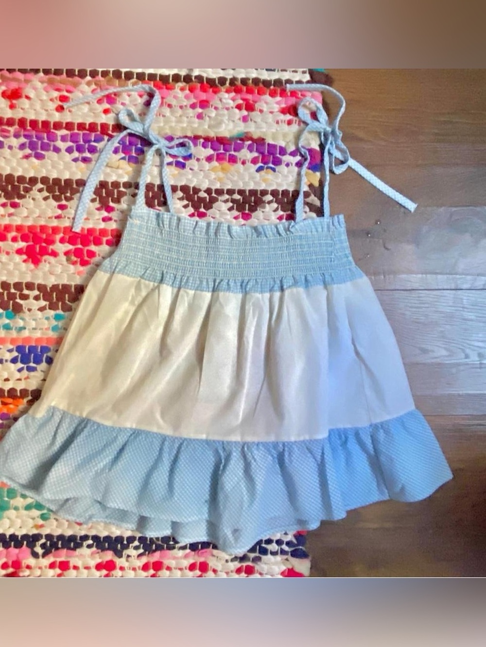 Vintage Blue and White Tie Strap Tiered Sundress for Kids